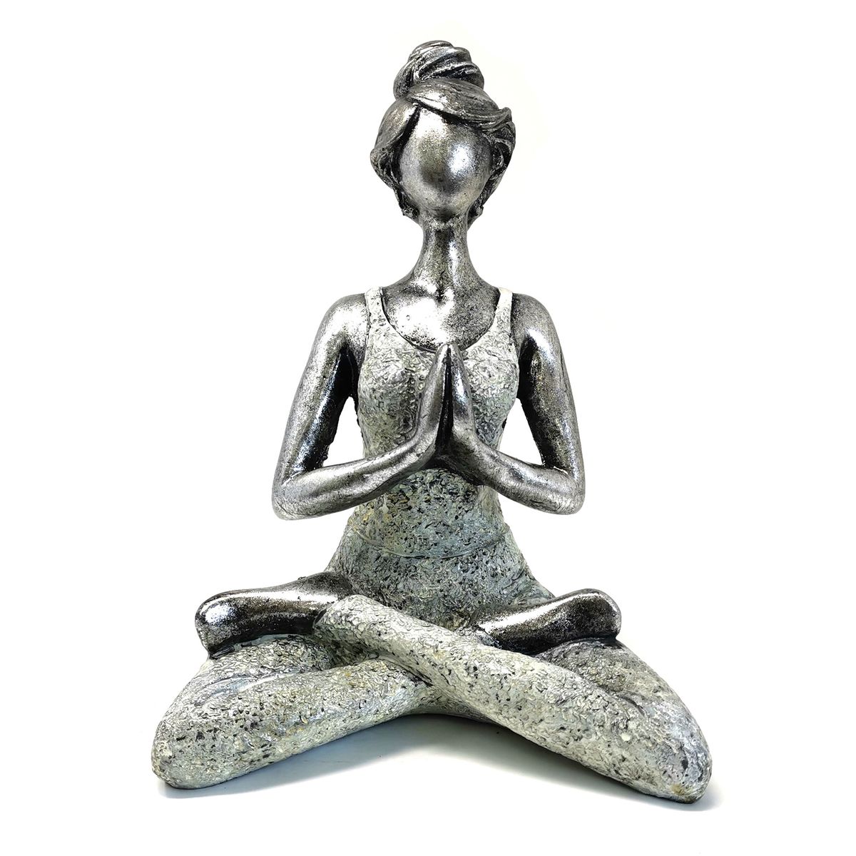 Figura de Mulher a Praticar Yoga - Prata e Branco 24 cm