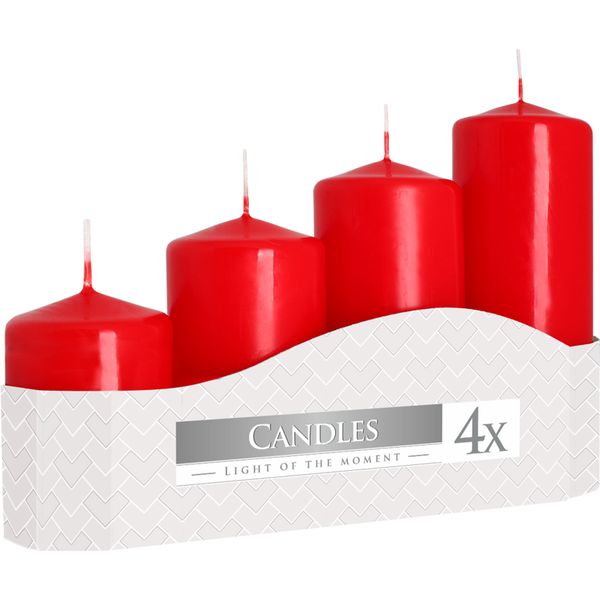 Conjunto de 4 Velas Pilar de 50mm (11/16/22 / 33H) - Vermelho