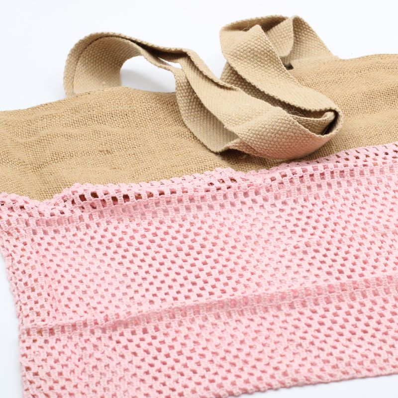 Sac filet pur jute doux et filet en coton - Rose