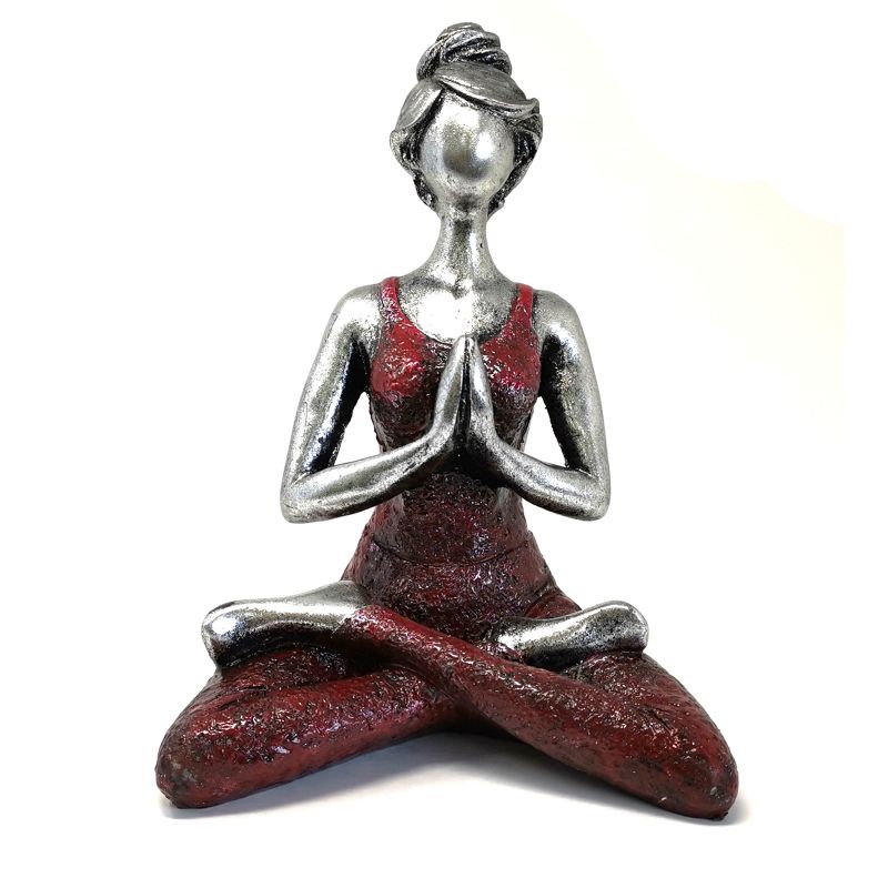 Figurine Yoga Femme - Bordeaux & Argent 24cm