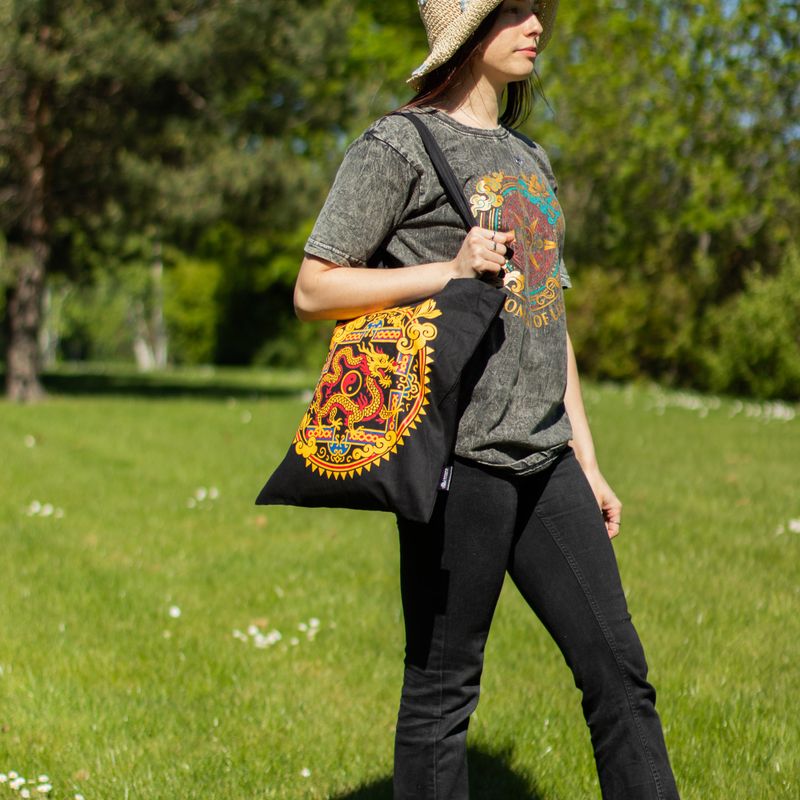 Культова Базова Сумка-тоут Чорна (40x36 см), 6 oz - Дракон та Інь-Янь