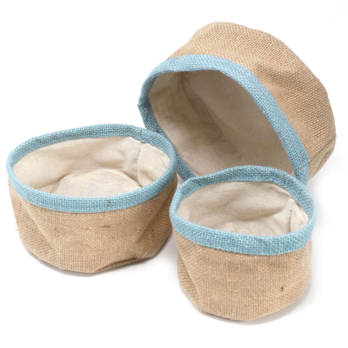 Conjunto de 3 cestos de juta natural - Verde azulado
