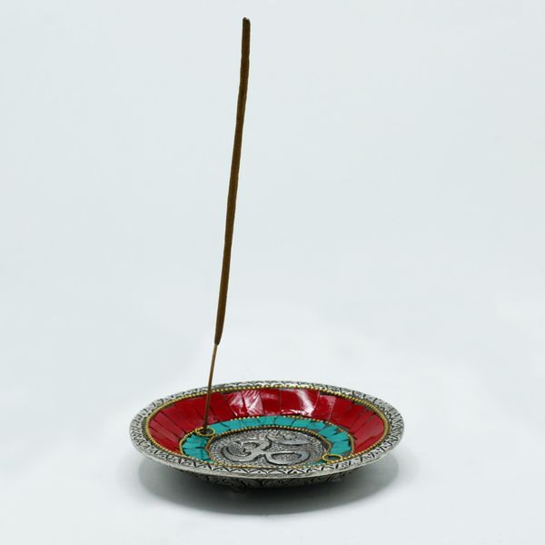 Assiette Om Décor Tibétain Porte-Cône et Bâton