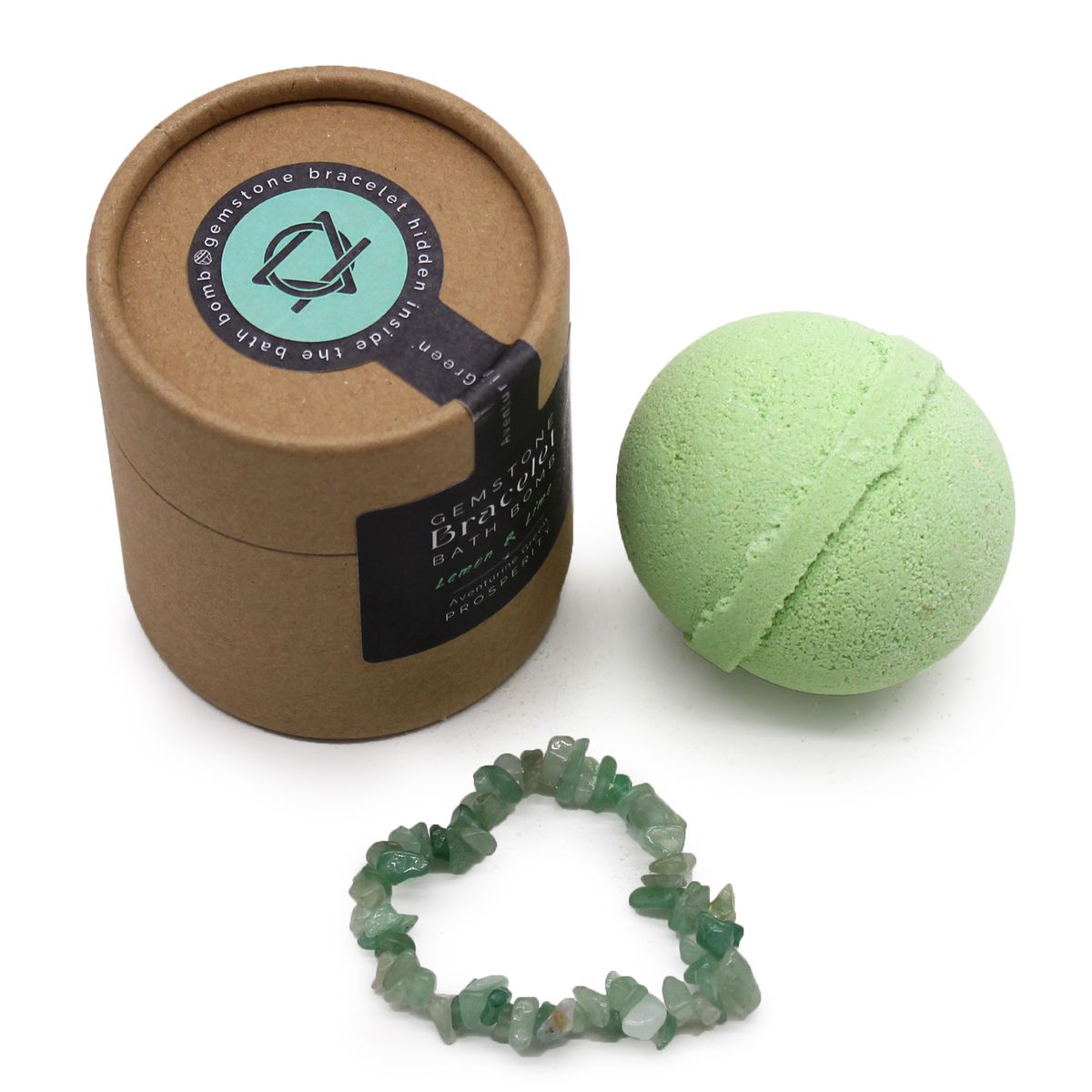 Bomba de banho com pulseira de pedras de aventurina verde