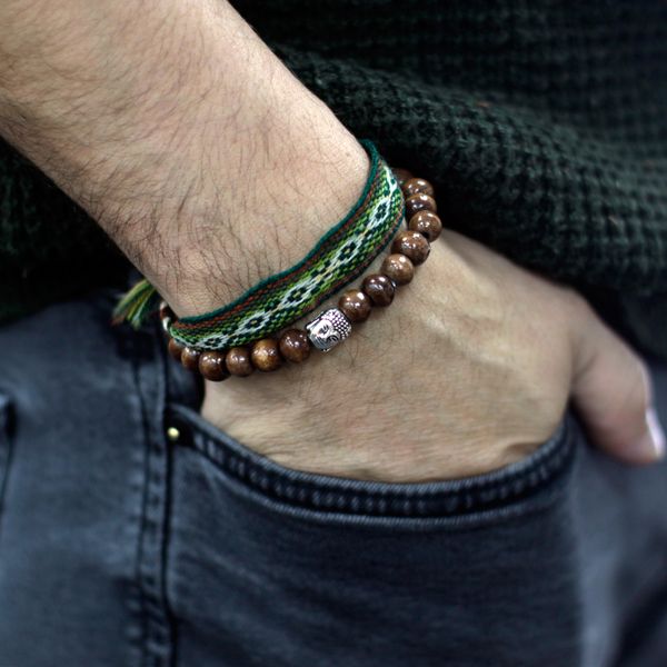 Bracelet Perles Marrons & Buddah