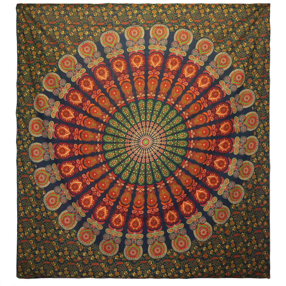 Colcha Dupla de Algodão + Enfeite de Parede - Mandala Pavão - Verde