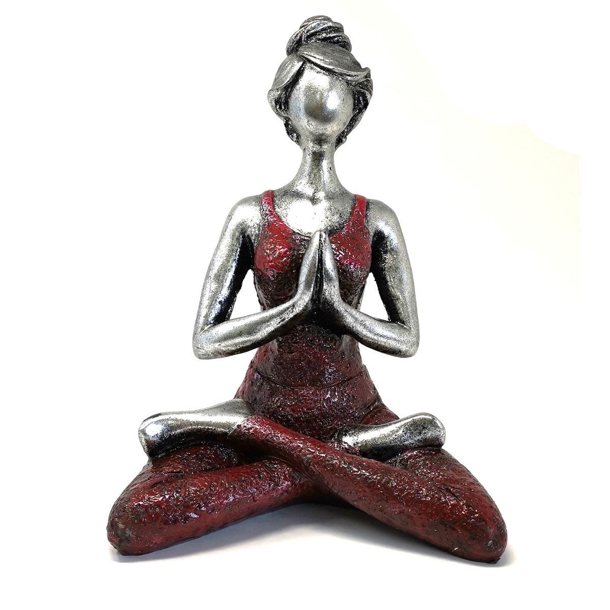 Figura de Mulher a Praticar Yoga -  Prata e Bordeaux 24 cm