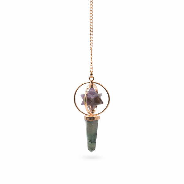 Cosmic Navigator- Two Piece Spinning Merkaba Star in Copper Pendulum -  Amethyst & Labradorite