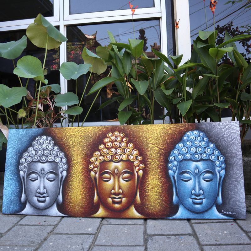 Tableau Bouddha - Trois Visages Détails Dorés