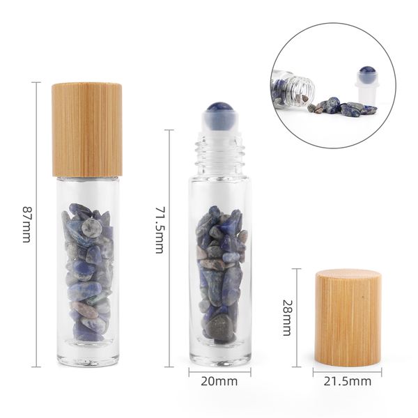 Gemstone Essential Oil Roller Bottle - Sodalite  - Wooden Cap + Gemstone Roller Tip for 5ml Bottle - Sodalite