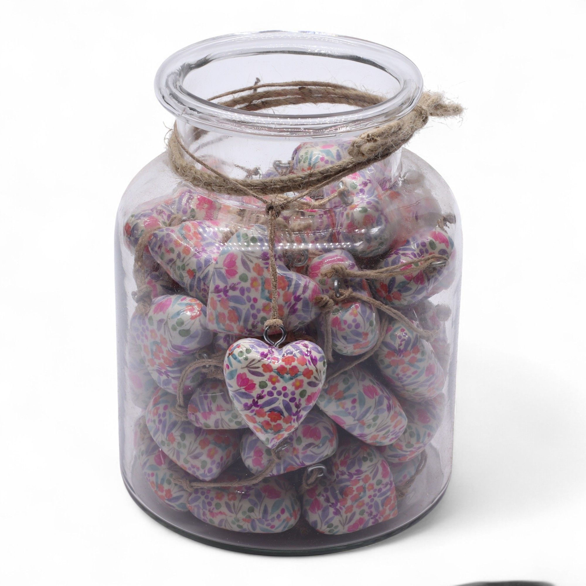 Stora Dekorativa Trähjärtan - Vackra Blommor - i Displayburk