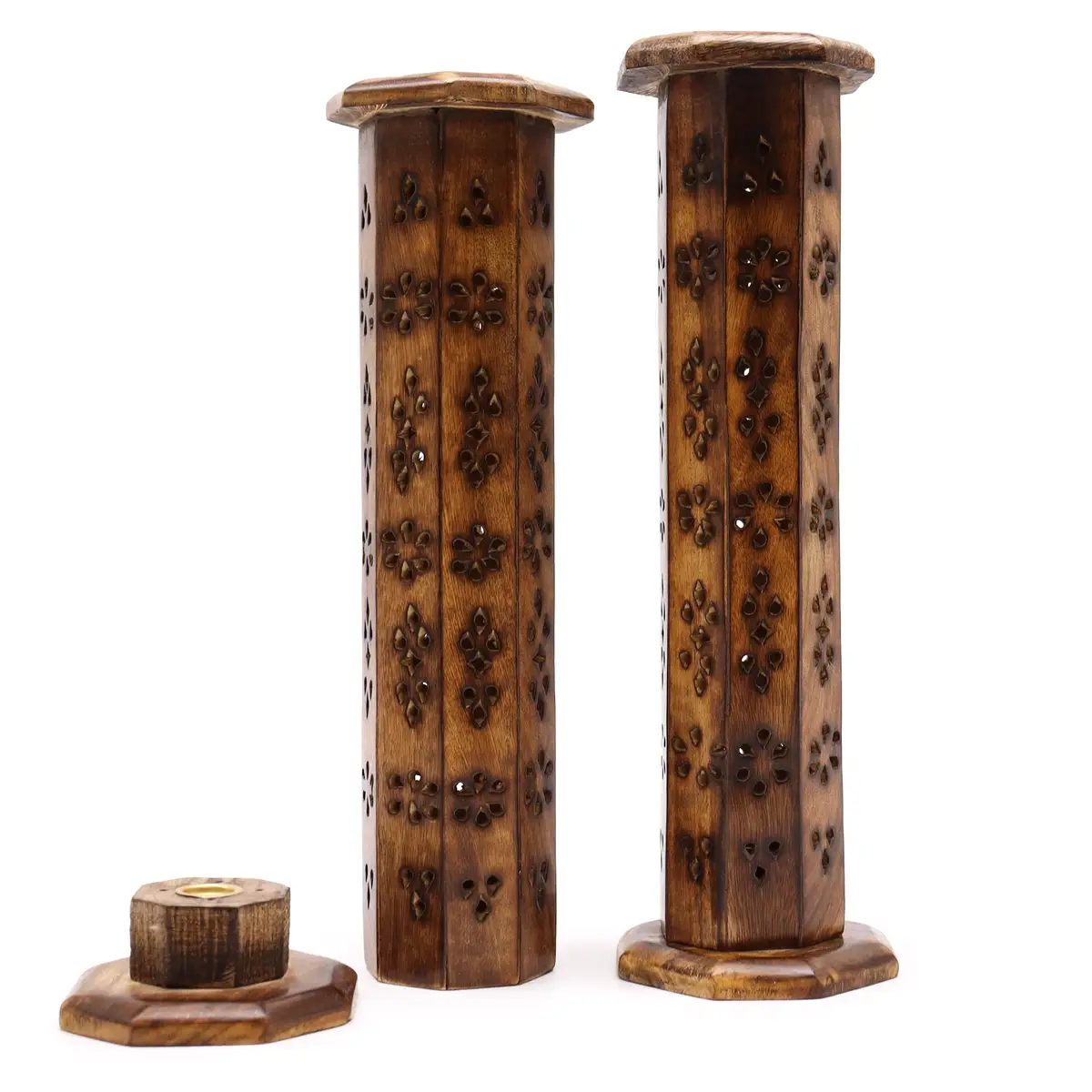 Mango Wood Hexagonal Tower — Incense Burners · GlowDuty apothecary