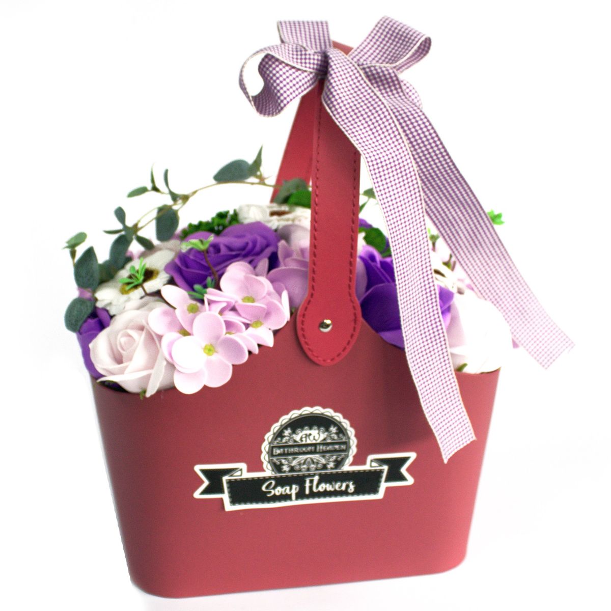 Cesto com ramo de flores de sabonete - lilás