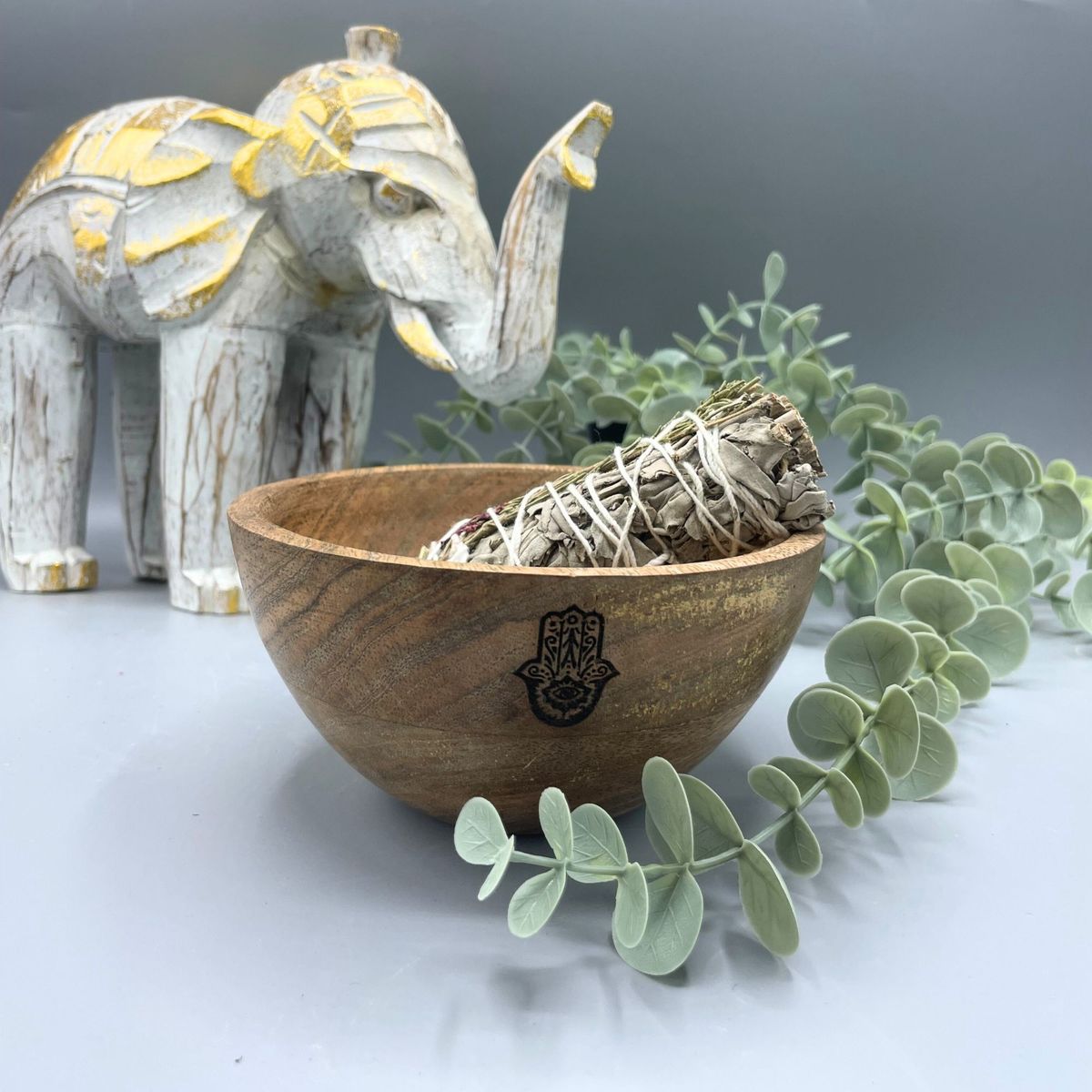 Taça de madeira para oferendas e rituais - Hamsa - 13x7 cm