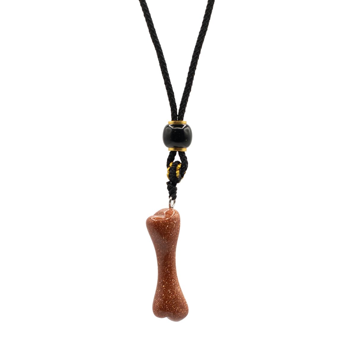 Colar de cordão com pendente de pedra preciosa - Goldstone em forma de osso