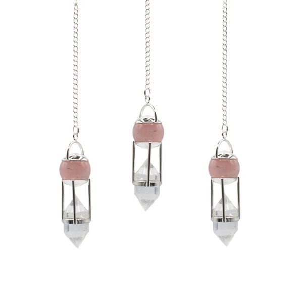 The Heart Whisperer- Double Power Pendulum - Rose Quartz Globe - Clear Quartz Double Terminated