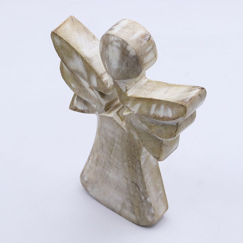 Anđeo od Drveta Manga - Bijela Patina s Izrezanom Zvijezdom - 18cm