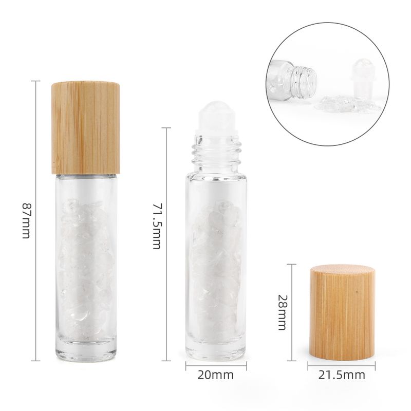 Bouteille Roll-On d'Huile Essentielle avec Gemme - Quartz de Roche - Bouchon en Bois