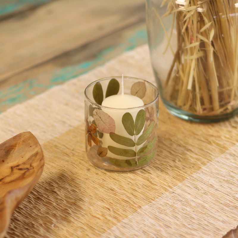 Natural Floral Glass - Straight Candle Holder - Spring -  (8x8cm)