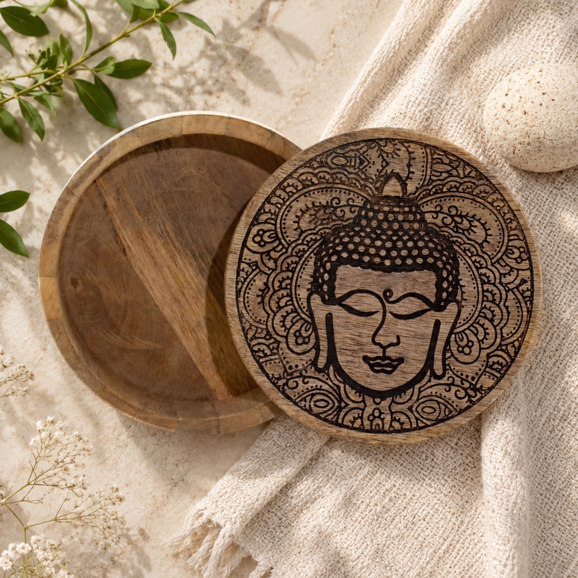 Cajas y Bandejas de Madera Hamsa & Buda