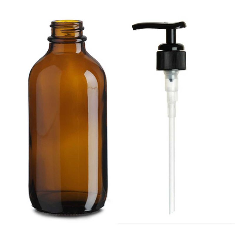 Bouteille Boston en Verre Ambré de 500ml avec Pompe Capuchon en Plastique Noir