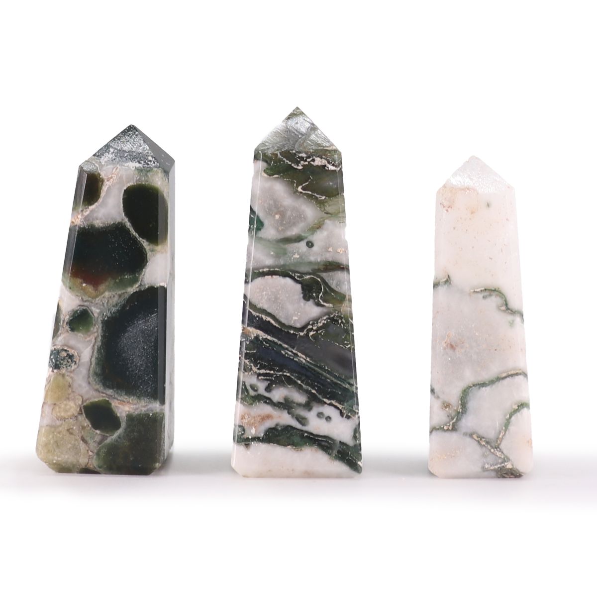 Pontas de obelisco de pedras preciosas com perto de 5 cm - ágata musgosa