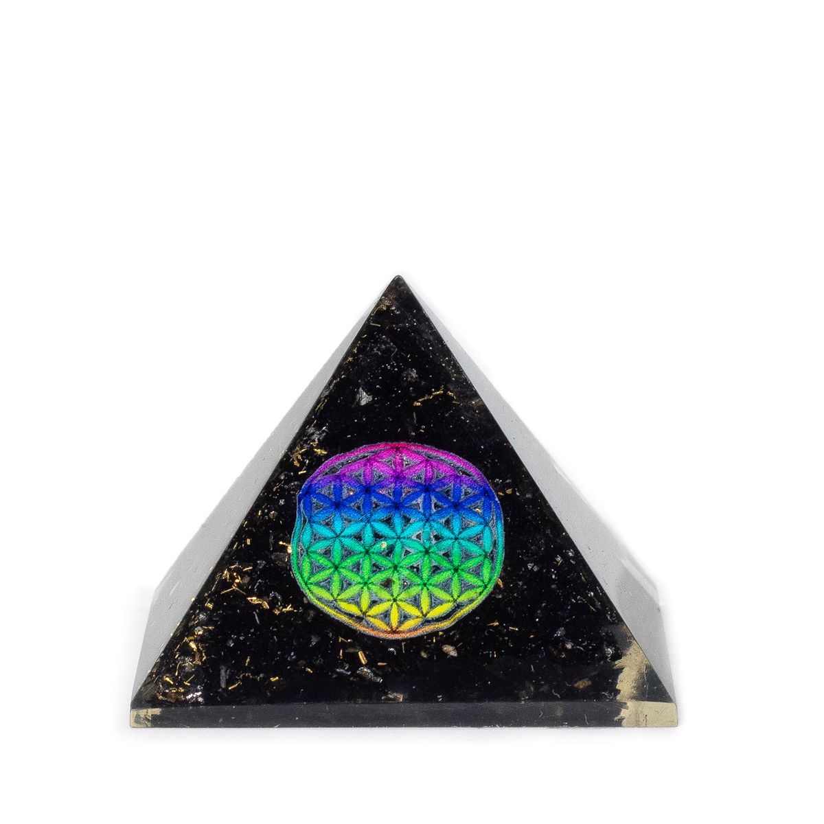 Pequenas pirâmides de orgonite 5,5x4,5 cm - Flor da Vida - pedaços de turmalina preta