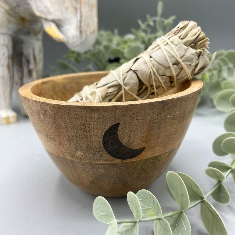 Bol en Bois pour Fumigation et Offrandes Rituelles - Trois Lunes - 11x7cm