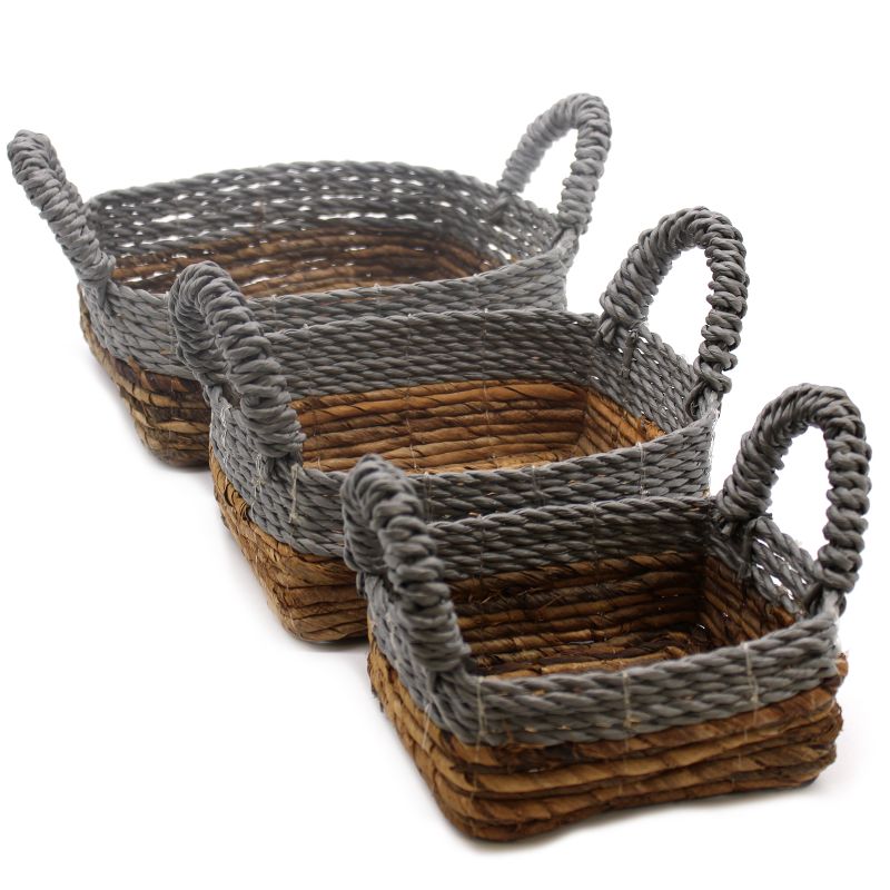 Panier carré en feuille de bananier et raphia Abu-Abu - Ensemble de 3