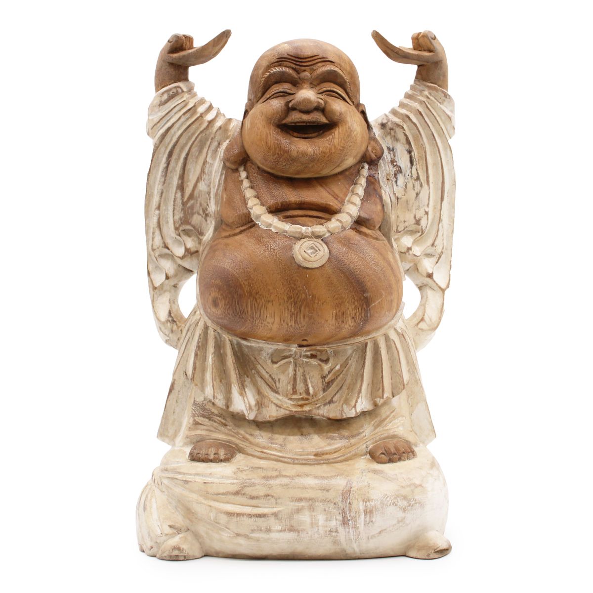 Buda Feliz com as Mãos para Cima - Branqueado 40 cm