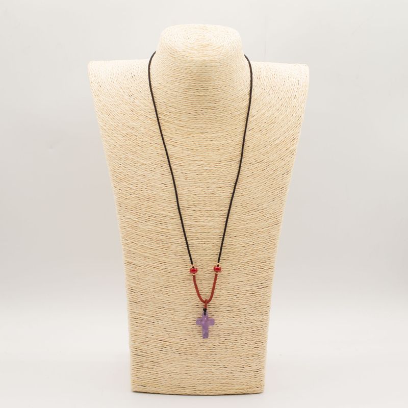 Cord Necklace Gemstone Pendants - Amethyst Cross
