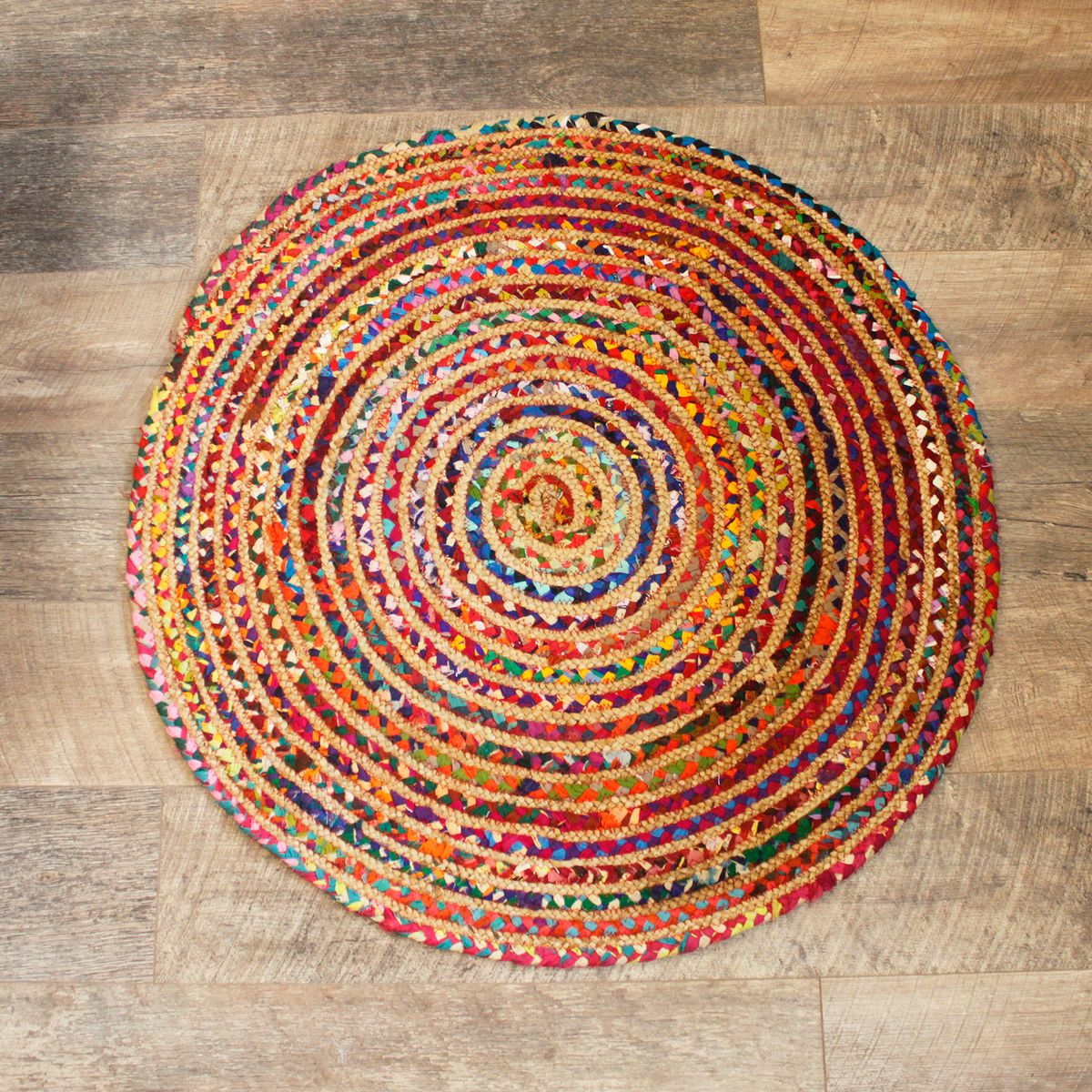 Tapete redondo de juta e algodão reciclado - 90 cm