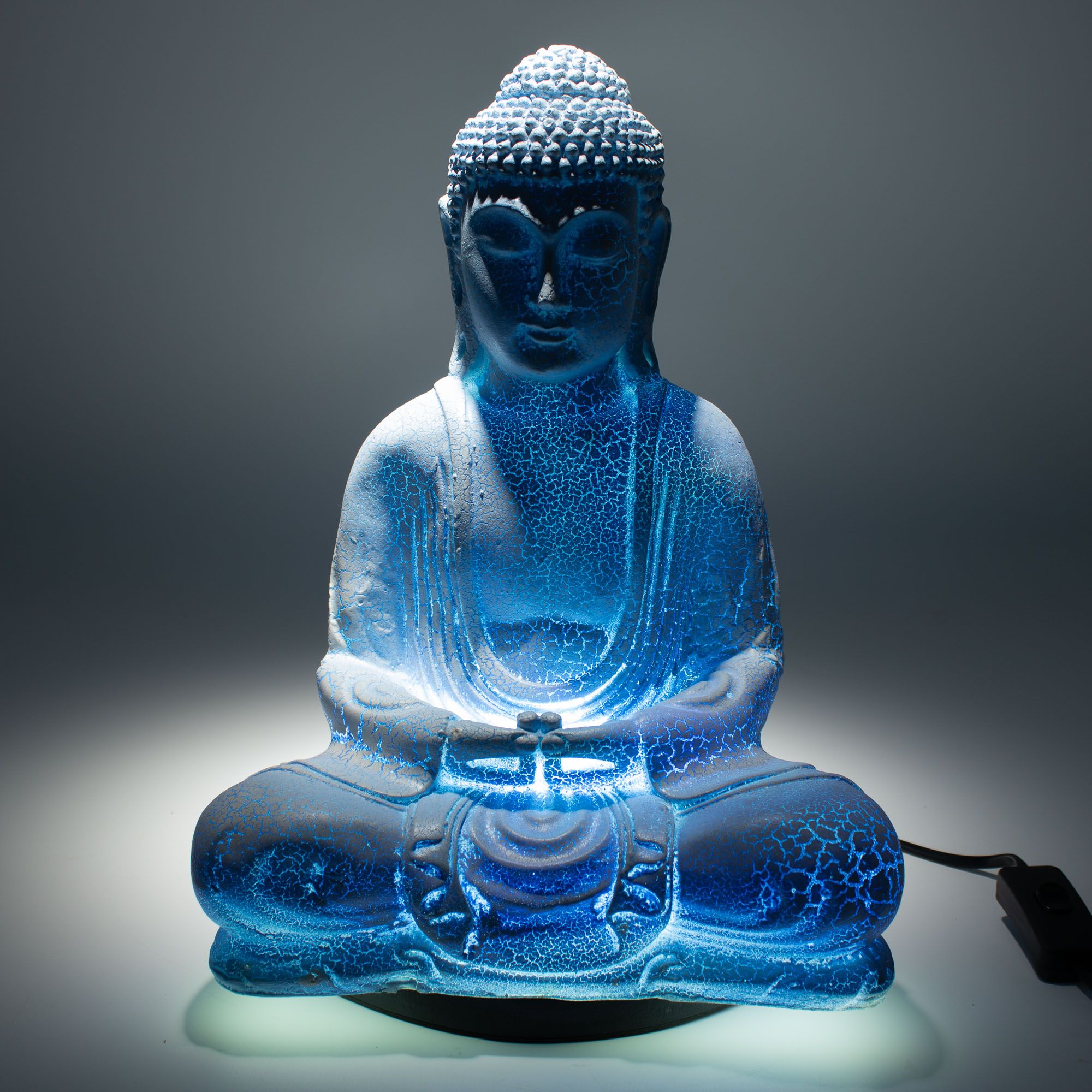 Meditačné Tienidlo s Budhom - Belaso Modré - Oválny Podstavec