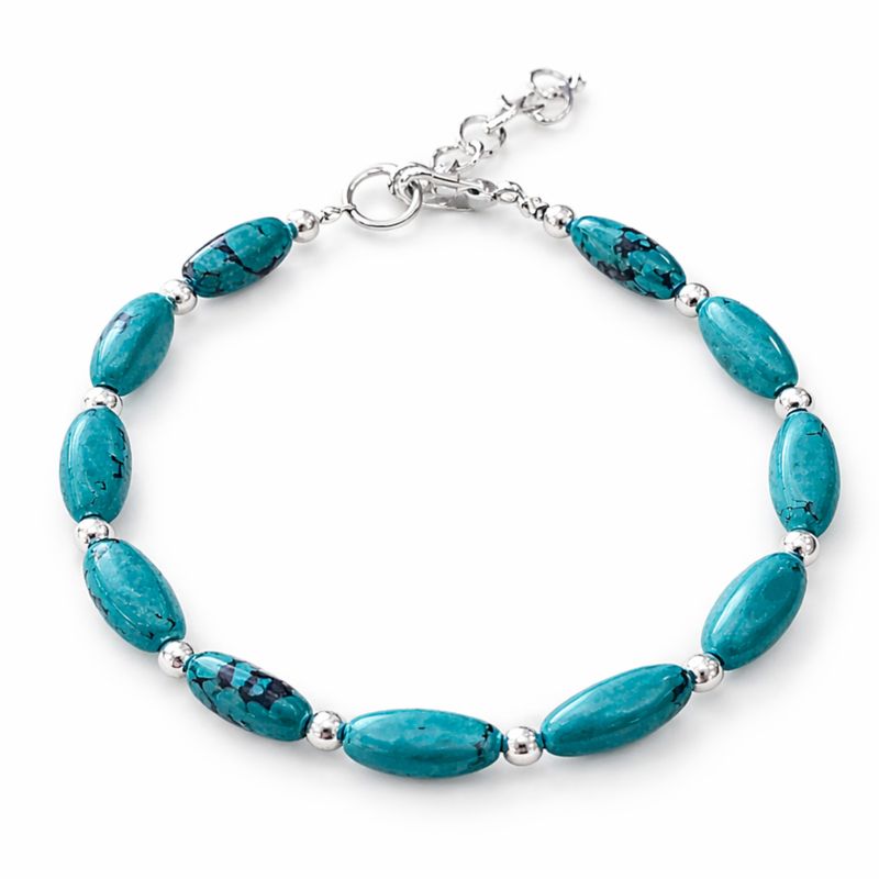 Conjunto de Colar e Pulseira de Pedras Preciosas Extrafinas do Nepal - Turquesa & Pedra