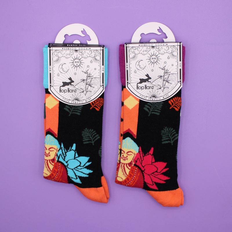 Hop Hare Bamboo Socks (36-41) - Blue Buddha & Lotus 