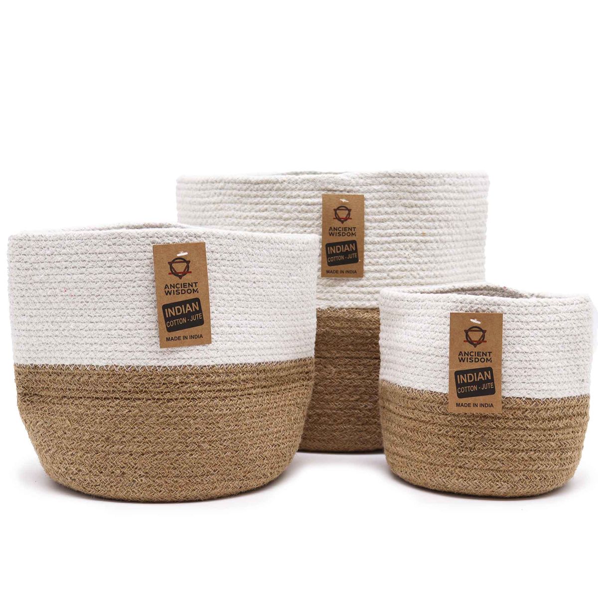 Conjunto de 3 cestos de algodão e juta - Laranja