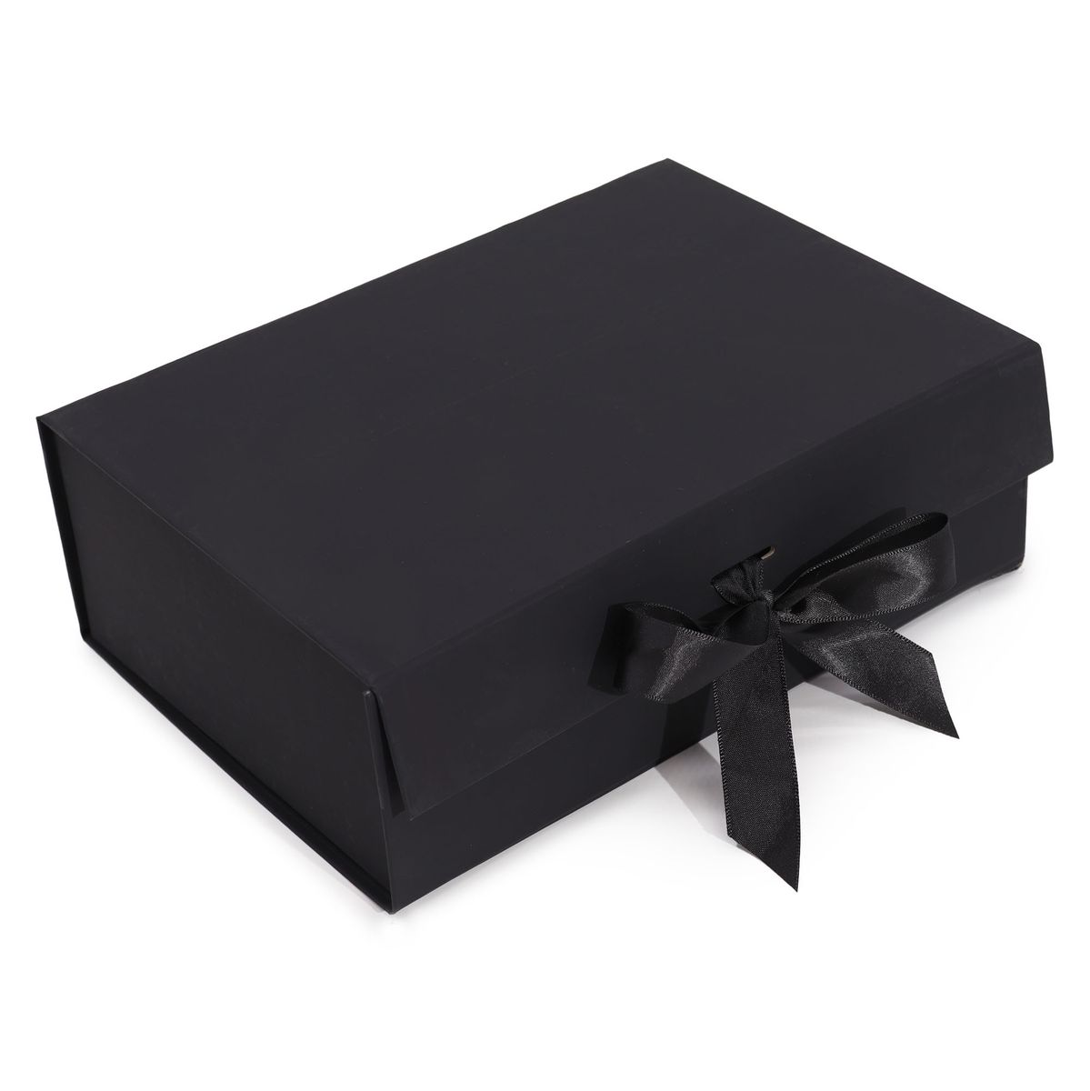 Caixa de presente dobrável com laço 28,2 x 20,2 x 9,2 cm - Preta