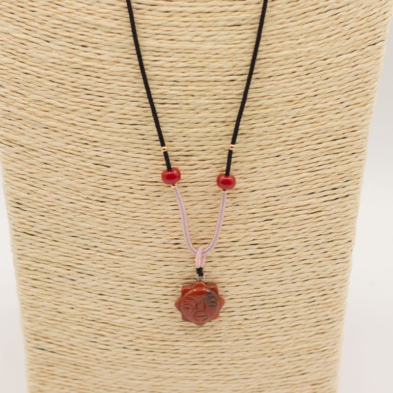 Cord Necklace Gemstone Pendants - Carnelian Sun Face