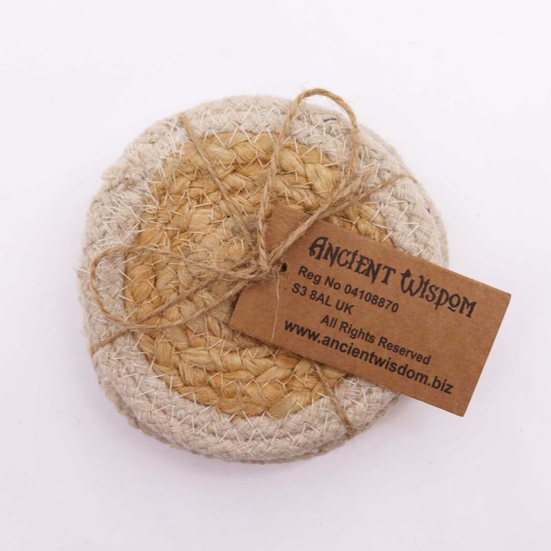 Dessous de Verre Naturel - Jute & Coton 10cm (lot de 4) - Bordure Ivoire