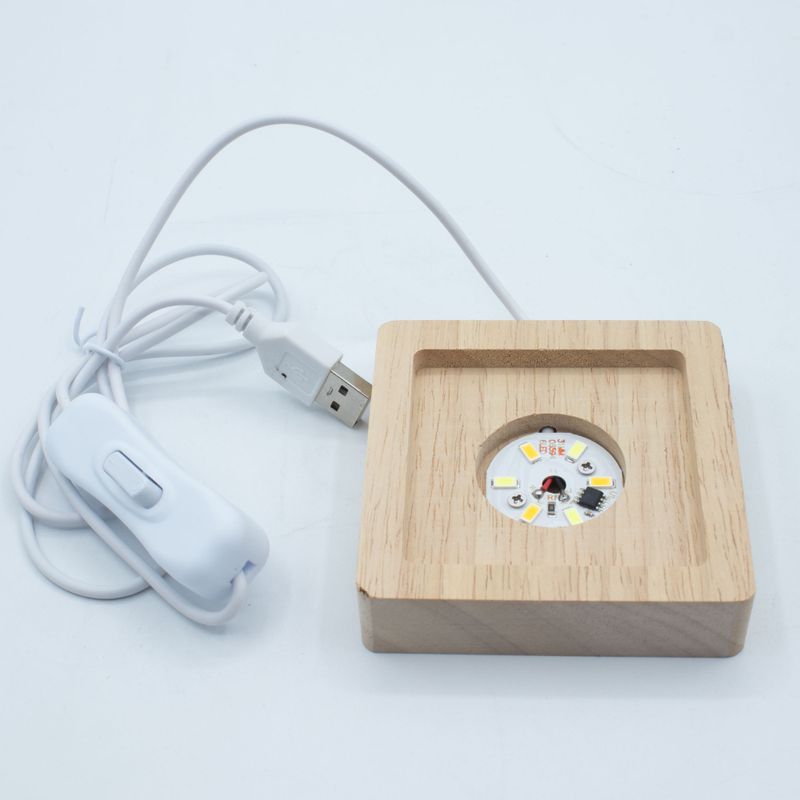 Дерев'яна LED-підставка з USB Квадратна 8 см  - Холодне/Тепле/Денне Світло