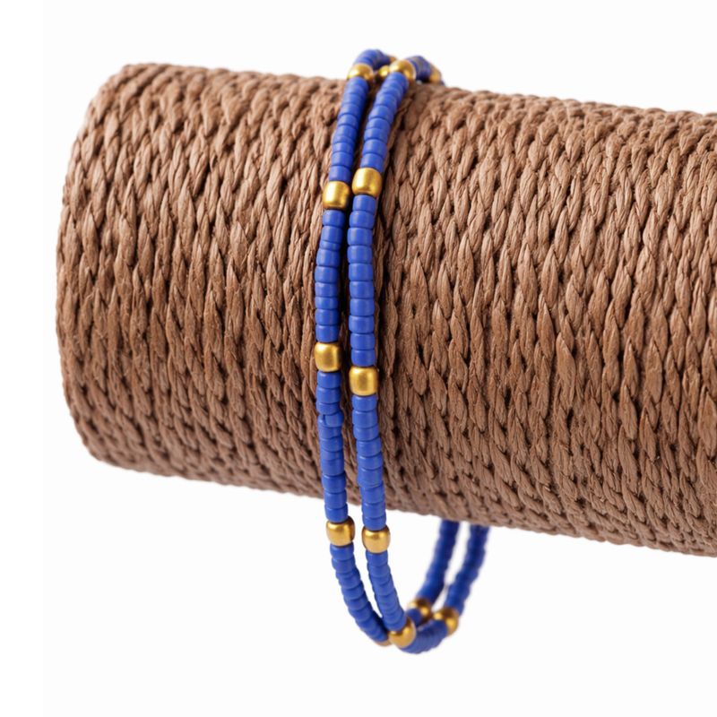 Feine nepalesische Doppellinien-Fußkette mit Lapislazuli- und Messingperlenverzierung - (22 cm)