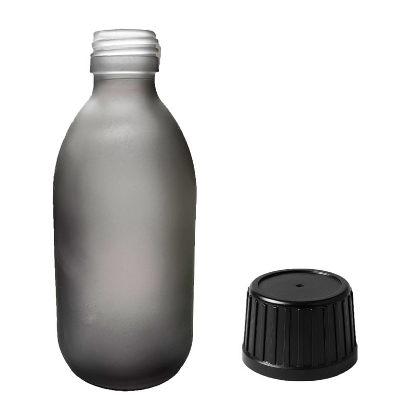 300ml Šedá Skleněná Lékovka - Bez Uzávěru