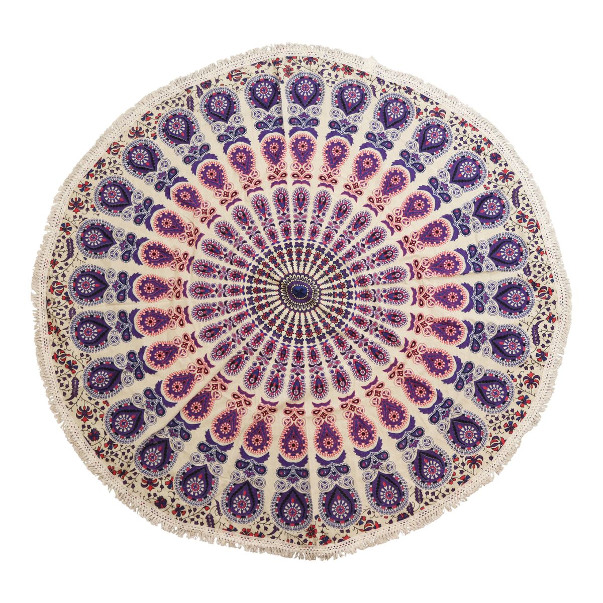Pequena Mandala Redonda de Algodão (130 cm) - Roxos do Pavão