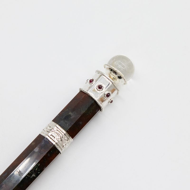 Bloodroot Soverign Wand -Extra Long Fancy Jasper Magic- Crystal Ball top - 26cm