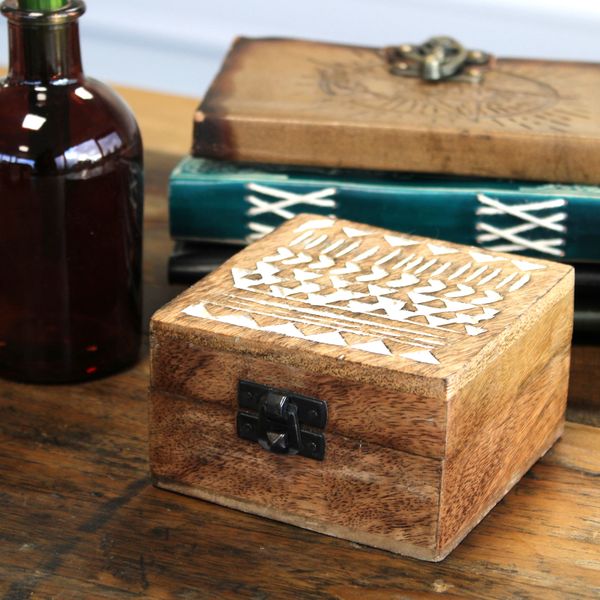 Boite en Bois Blanchi - Moyen - Design Aztèque