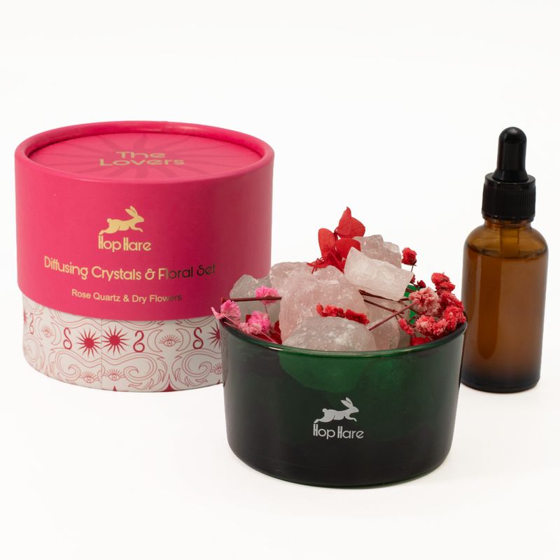 Cristaux Diffuseurs Hop Hare® & Ensemble Floral – Les Amoureux – Quartz Rose