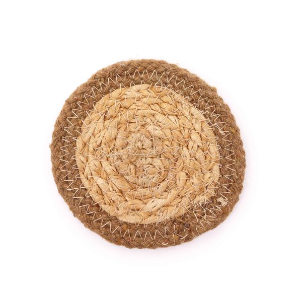 Base para copos natural - Juta e algodão 10cm (conjunto de 4) - Natural