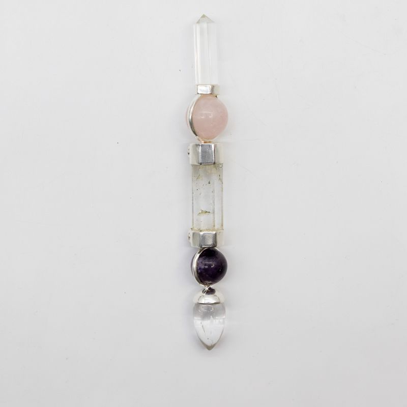 Celestial Prism Wand - Amethyst Moving Crystal Sphere Quartz Stem - 12cm
