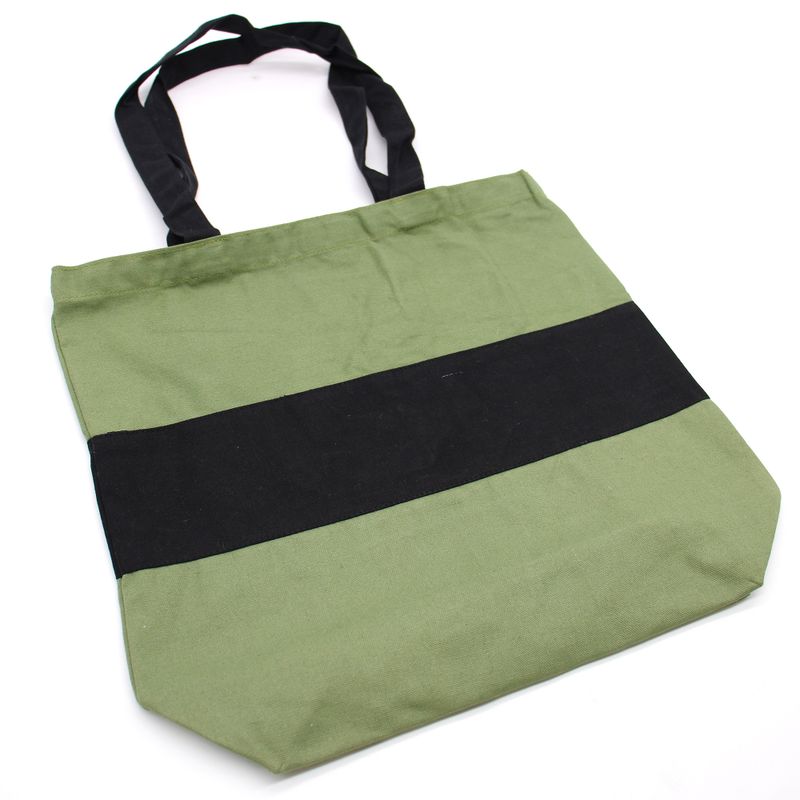 Velká Bavlněná Nákupní Taška - 38x42cm - Zelená a Černá - 10oz
