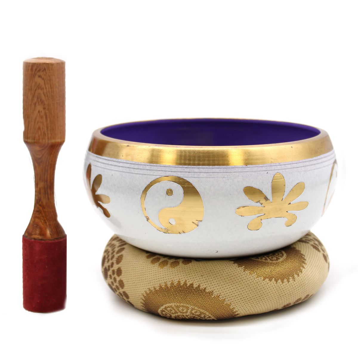 Conjunto de Taças Tibetanas Grandes - Yin & Yang - Branco/Roxo 14 cm